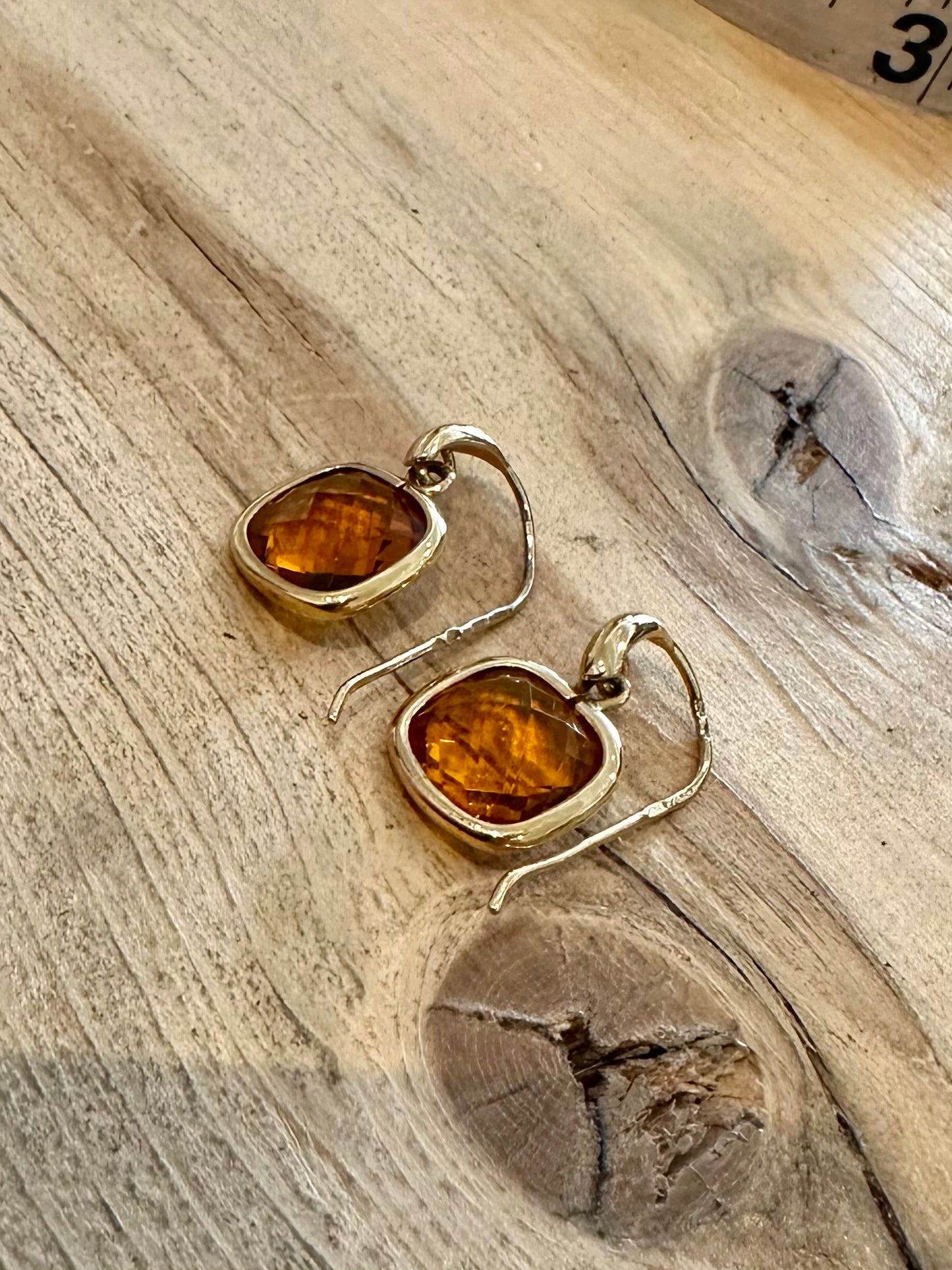 Modern Faceted Citrine Gold on 925 Silver Earrings