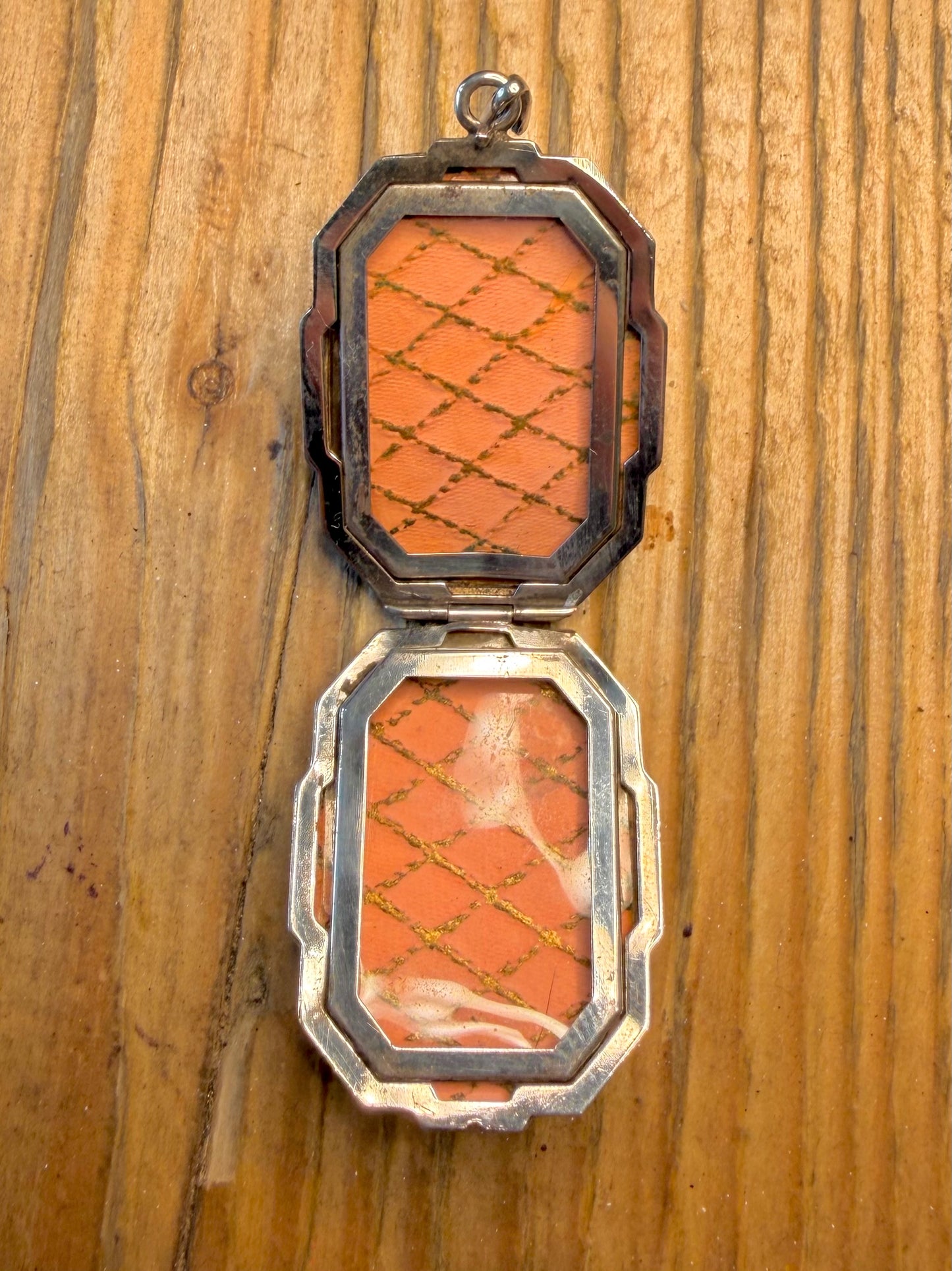 Rectangle Octagon Floral Engraved Locket 925 Sterling Silver Pendant
