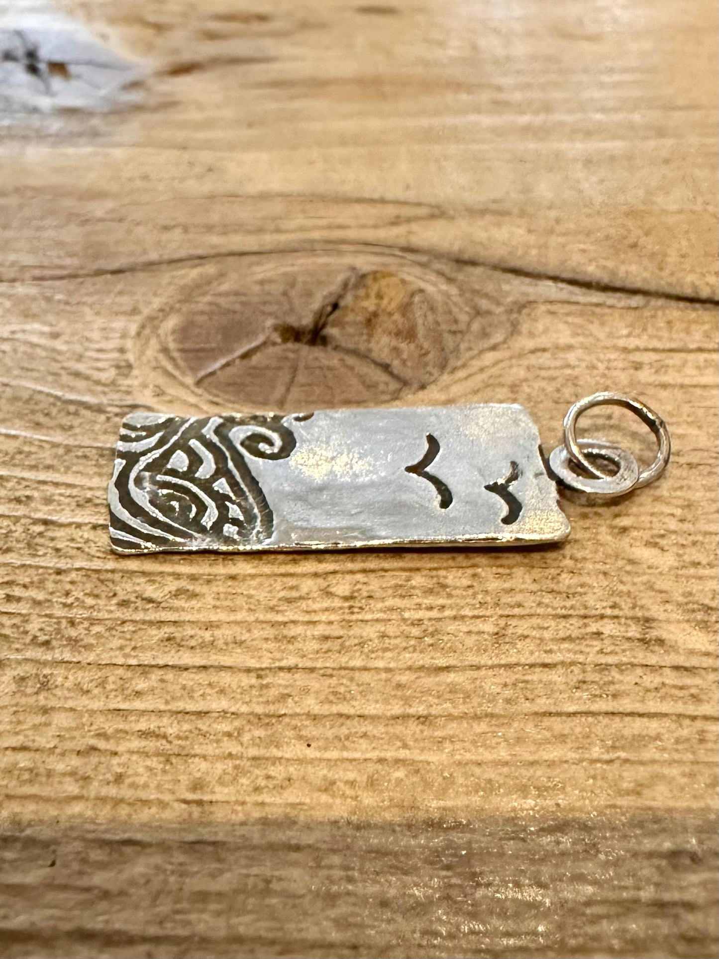 Vintage Engraved Birds and Sea Rectangle Hallmarked 925 Silver Pendant