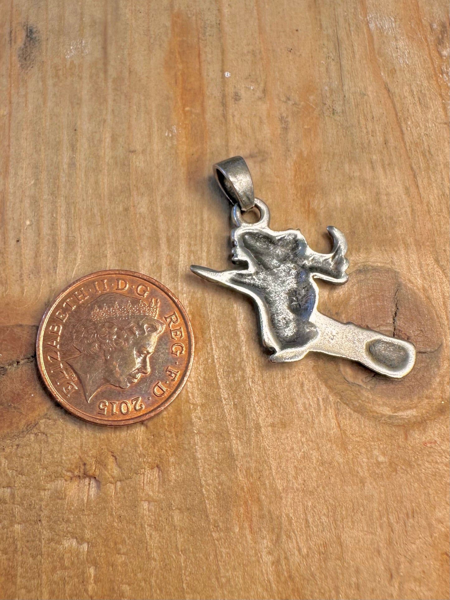 Witch Riding Broomstick 925 Sterling Silver Pendant