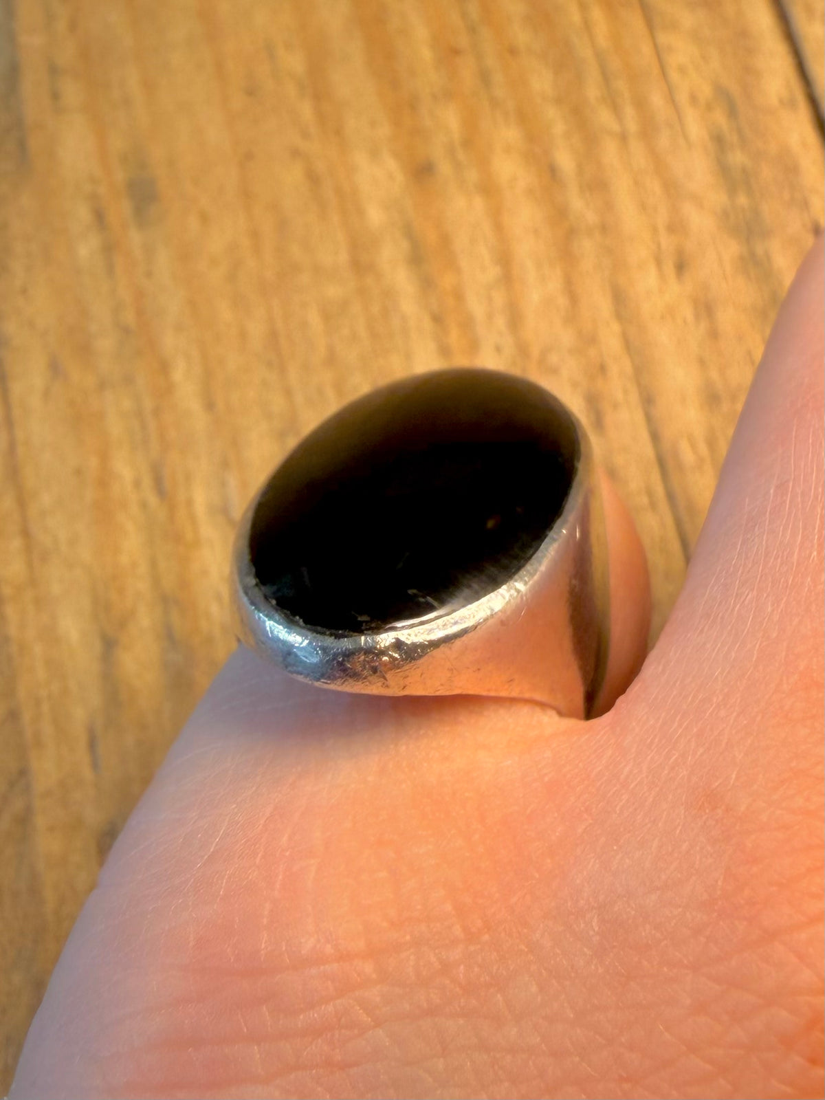 Elongated Oval Black Onyx 925 Sterling Silver Size N1/2 Ring
