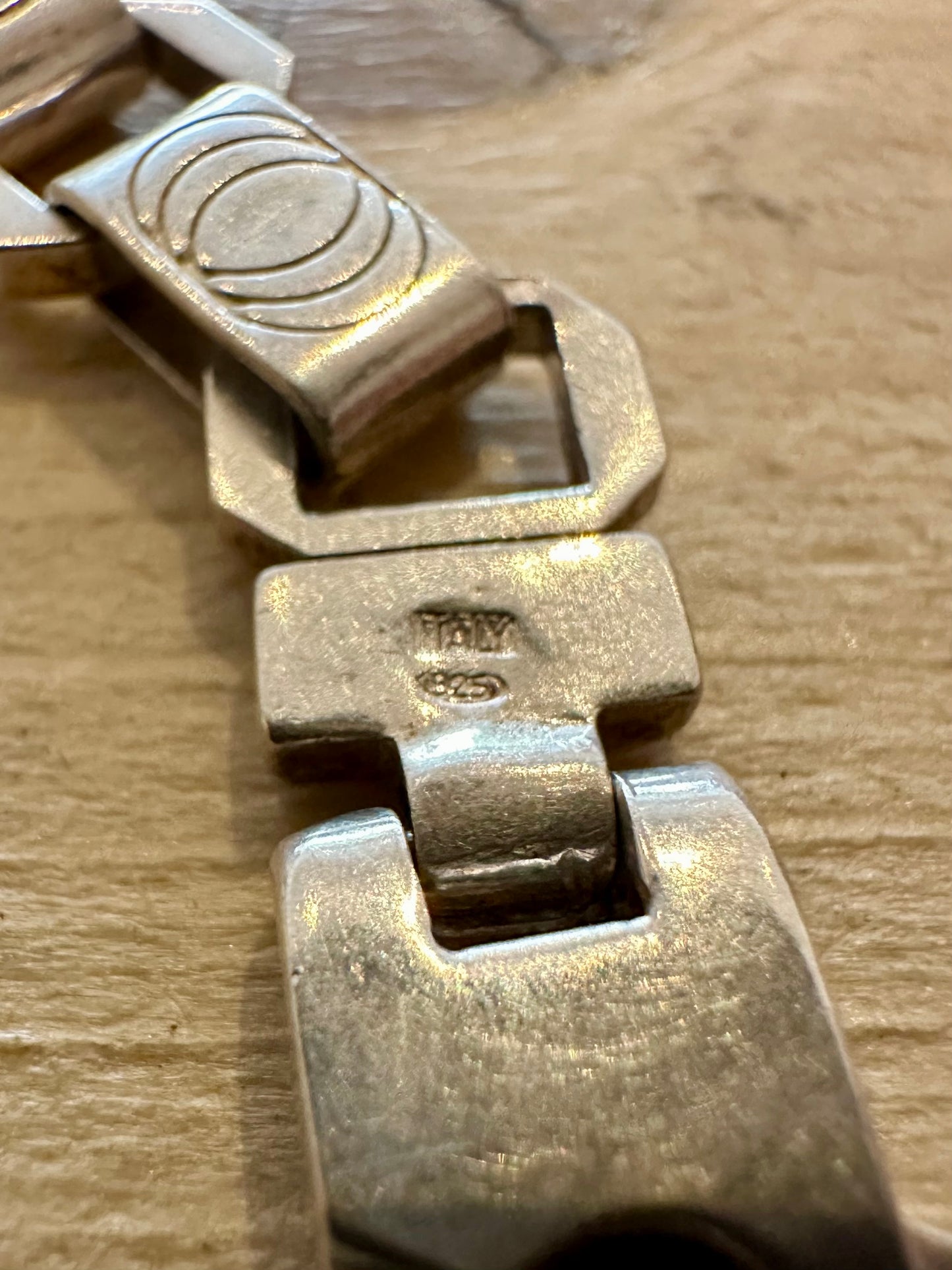 Vintage Unique Bar and Rectangle 925 Silver Italy 8.3 inch Bracelet