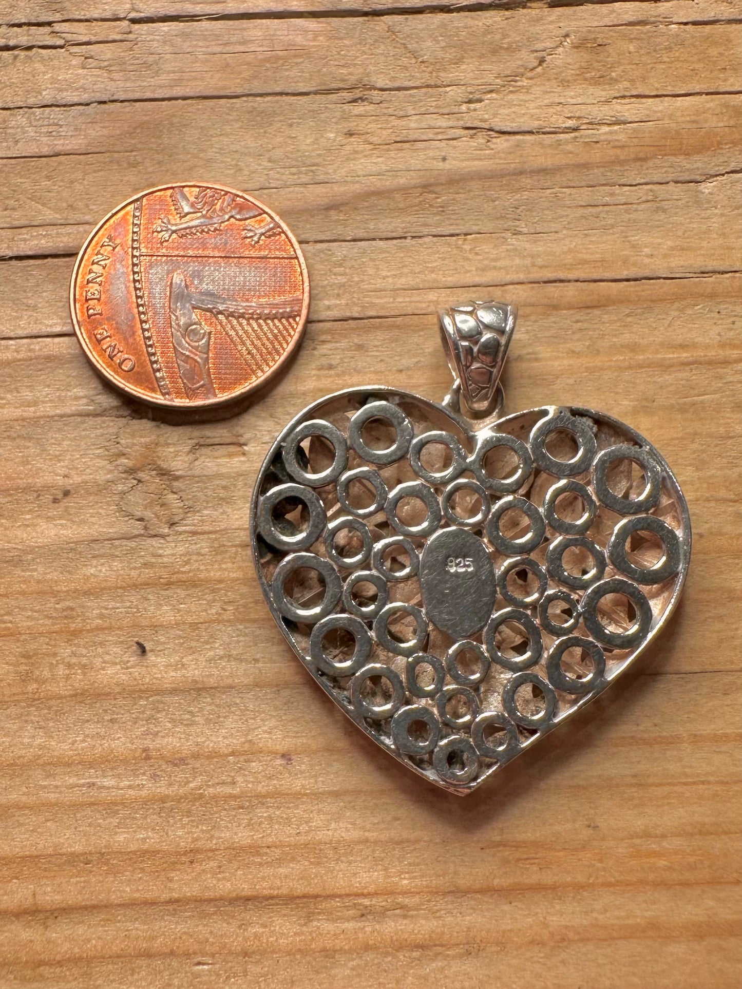 Vintage Textured Oval Heart 925 Sterling Silver Pendant