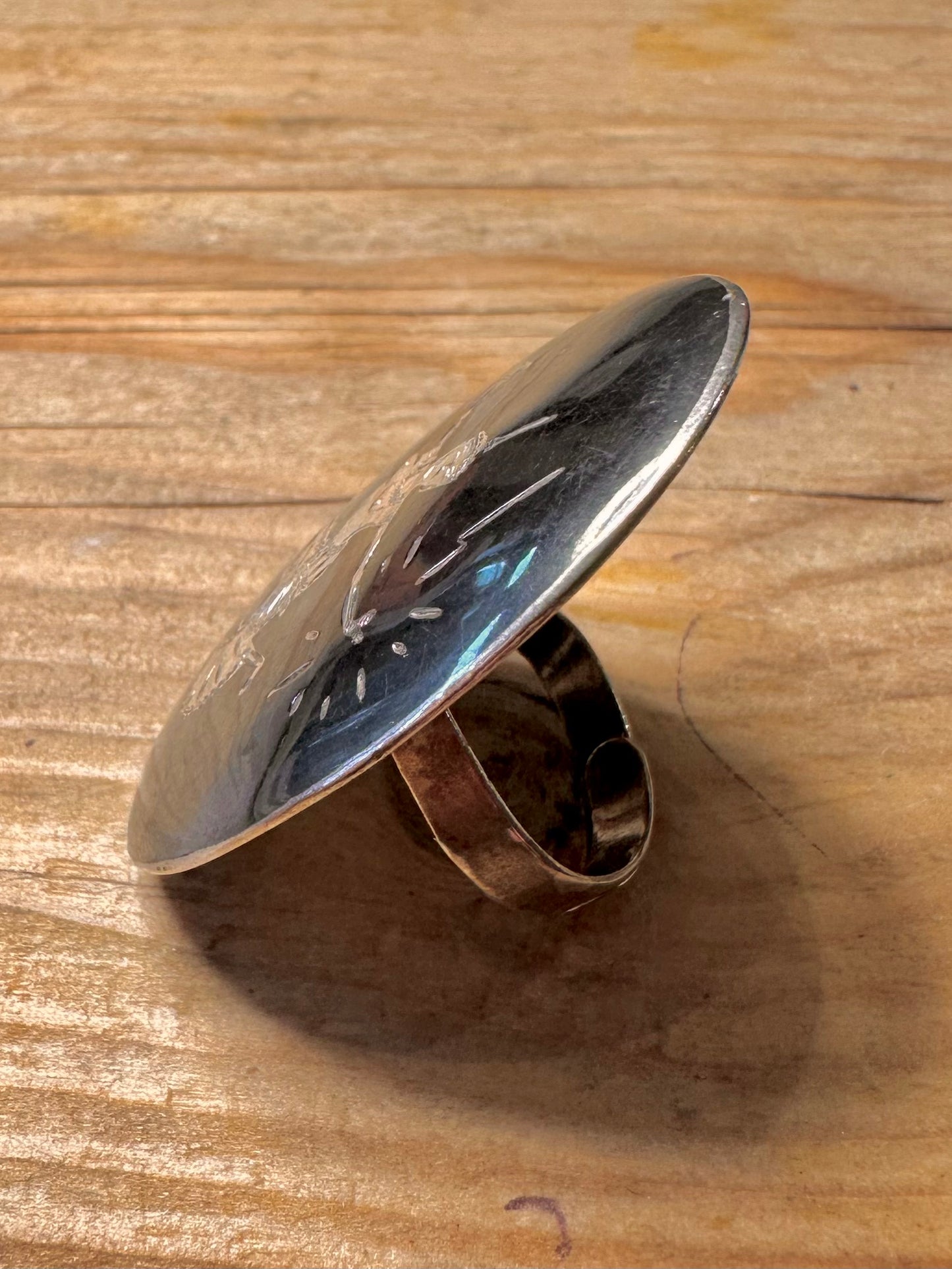 Vintage Large Black Enamel Siam Adjustable 925 Sterling Silver Size Q Ring