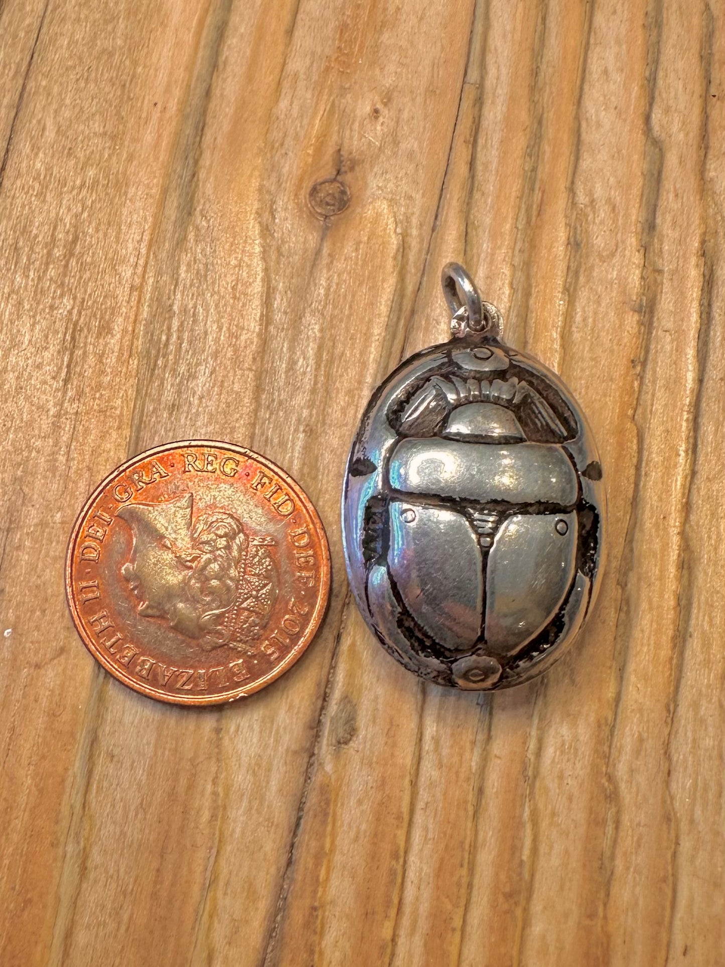 Vintage Skarabäus Zweiseitiger 925er Sterling-Anhänger