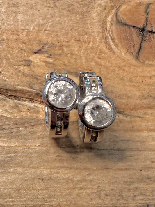 Modern Chunky CZ Hoops 925 Silver Earrings