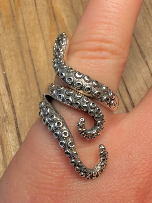 Vintage Octopus Tentacles 925 Sterling Silver Size N Ring