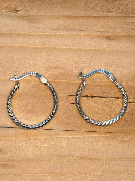 Twisted Rope 925 Sterling Silver Hoop Earrings