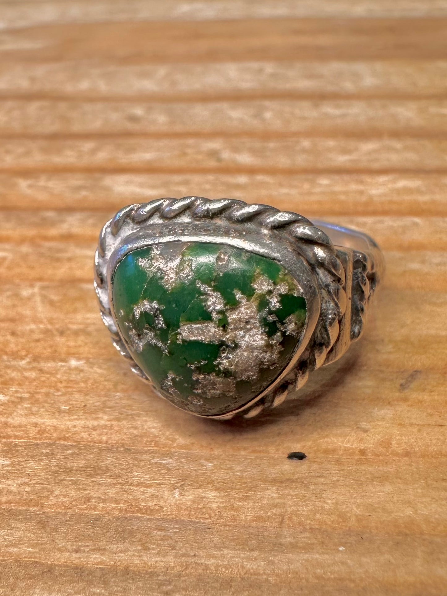 Vintage Navajo Turquoise Maker WJ and 925 Sterling Silver Size J Ring