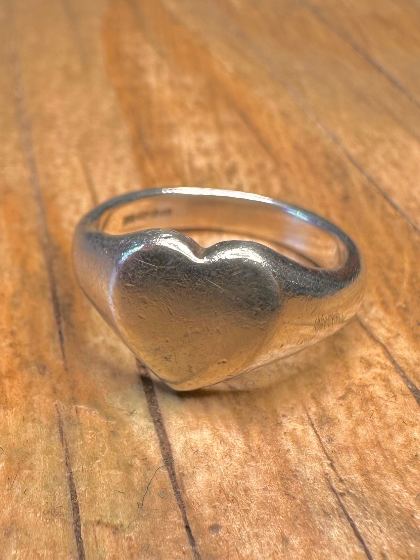 Vintage Heart Signet 925 Sterling Silver Hallmarked Size H Ring