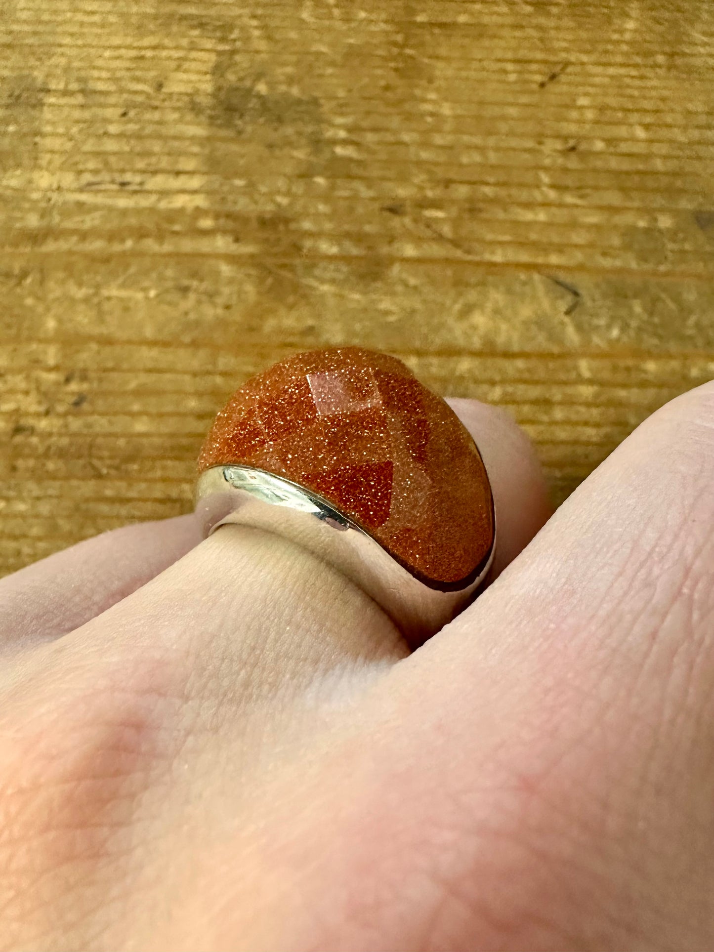 Modernist Sunstone Dome 925 Silver Size P Ring