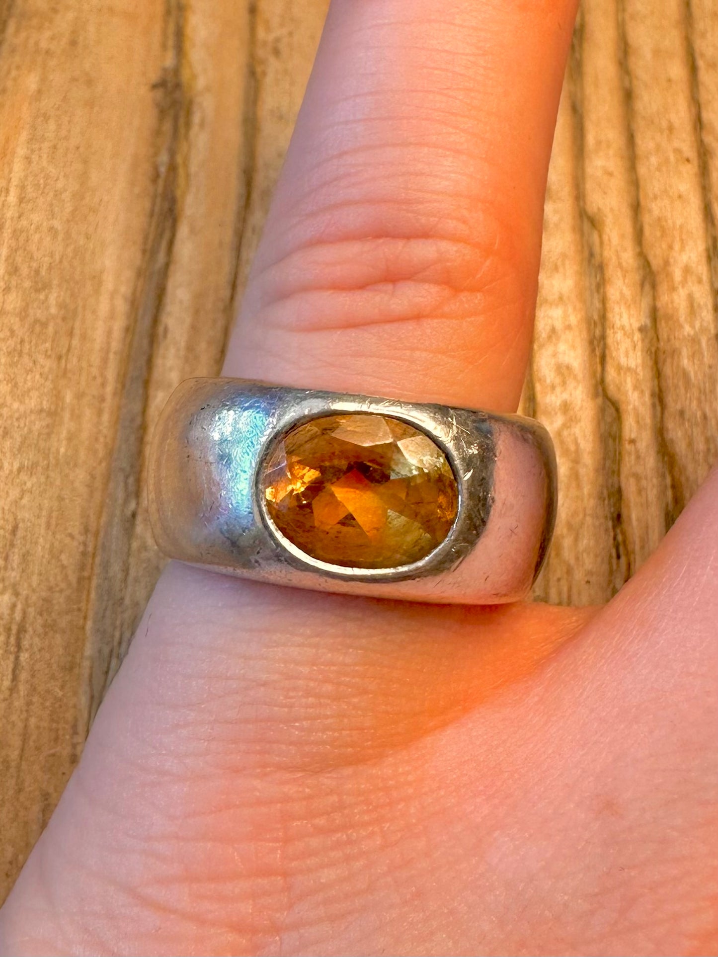 Chunky Citrine Band Maker Quinn Heavy 925 Sterling Silver Size P Ring