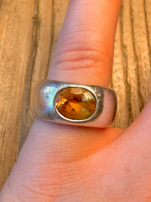 Chunky Citrine Band Maker Quinn Heavy 925 Sterling Silver Size P Ring
