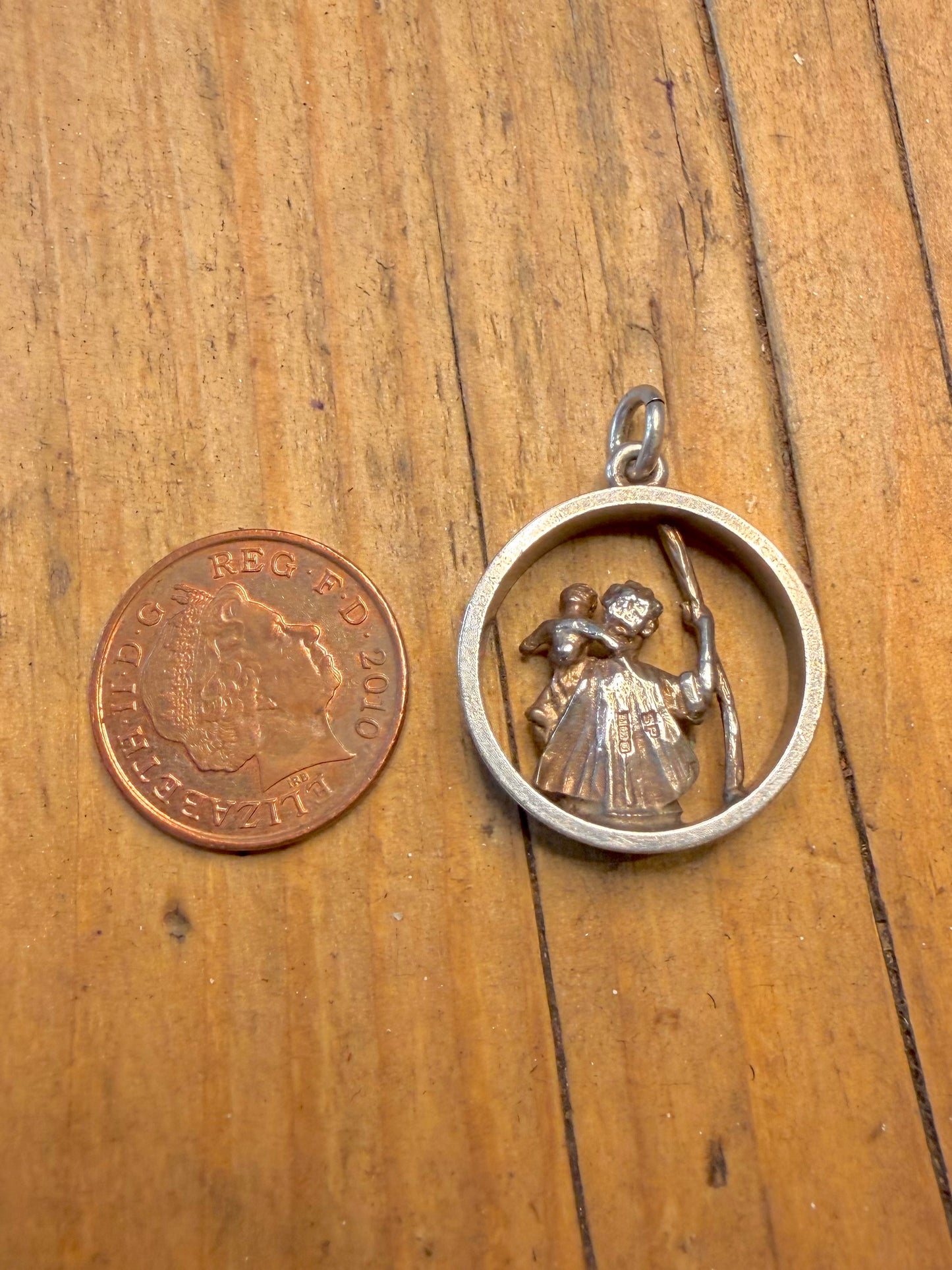 St Christopher 1976 Round Open Work Design 925 Sterling Silver Pendant