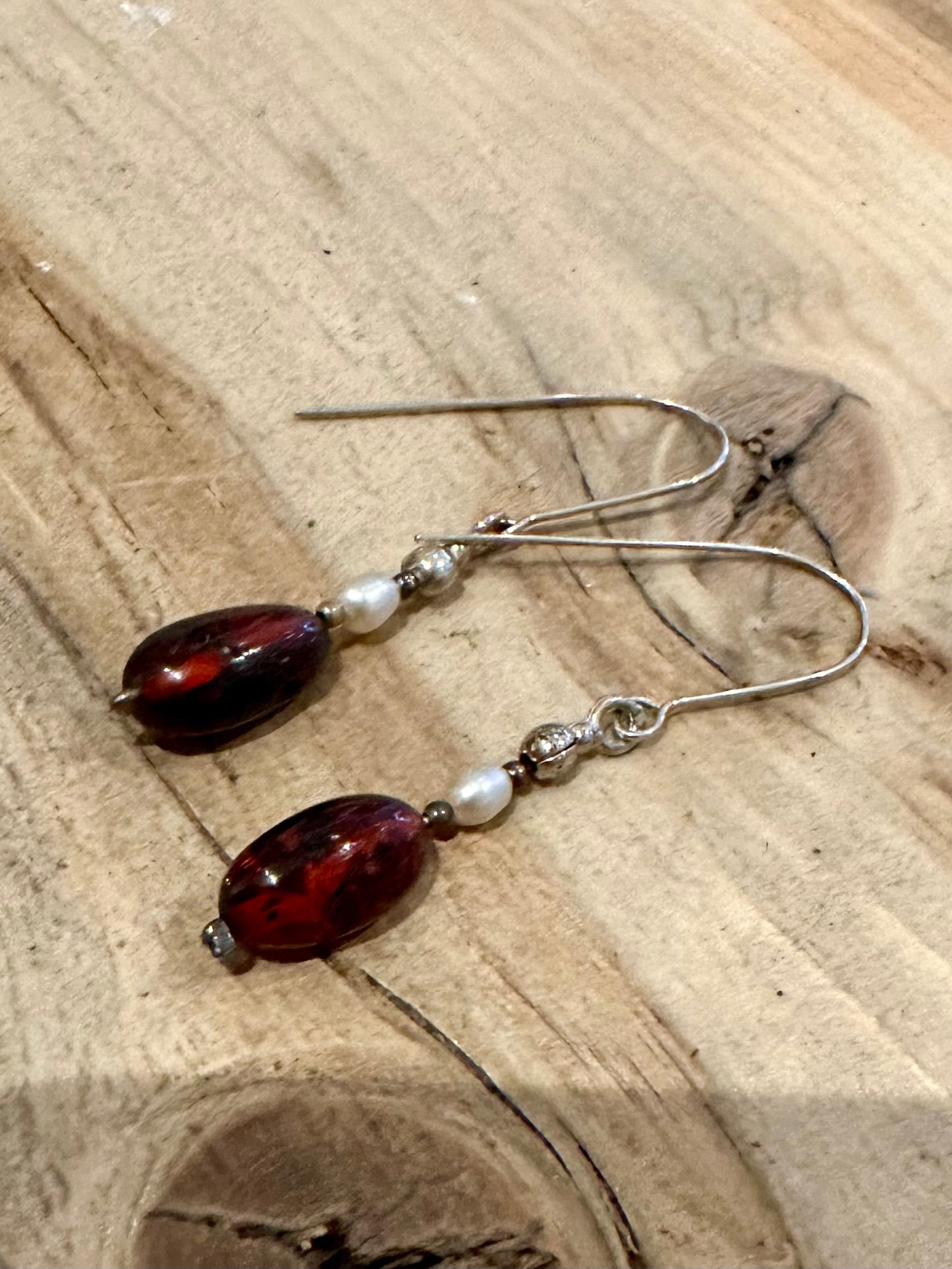 Modern Amber Dangle 925 Silver Earrings