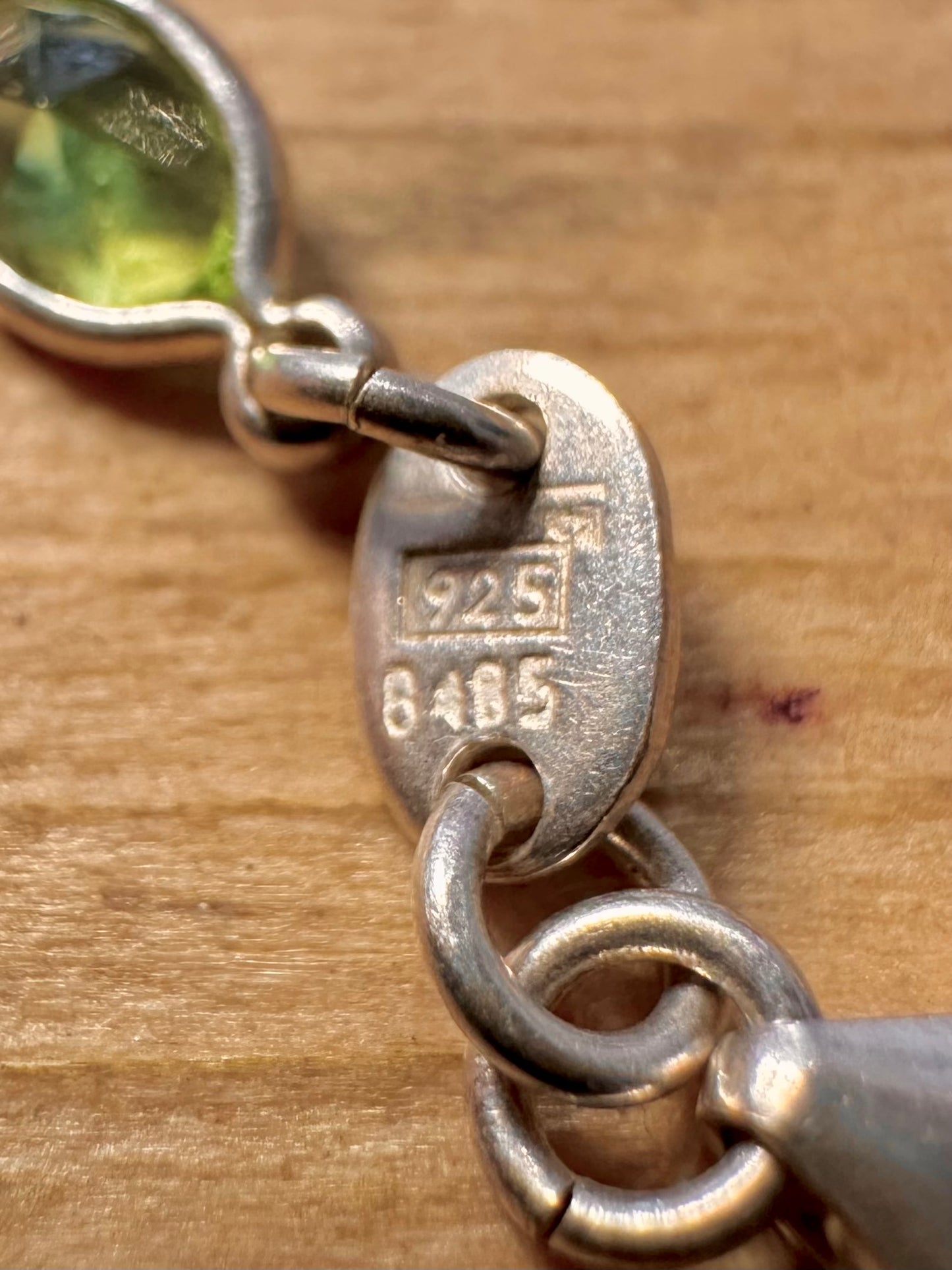 Vintage Green Peridot 925 Silver 17.8 inch Necklace