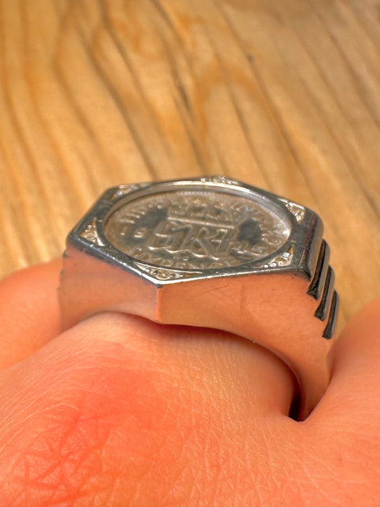 Vintage 1945 Sixpence Coin in Modern Mount 925 Sterling Silver Size Z+4 1/2 Ring
