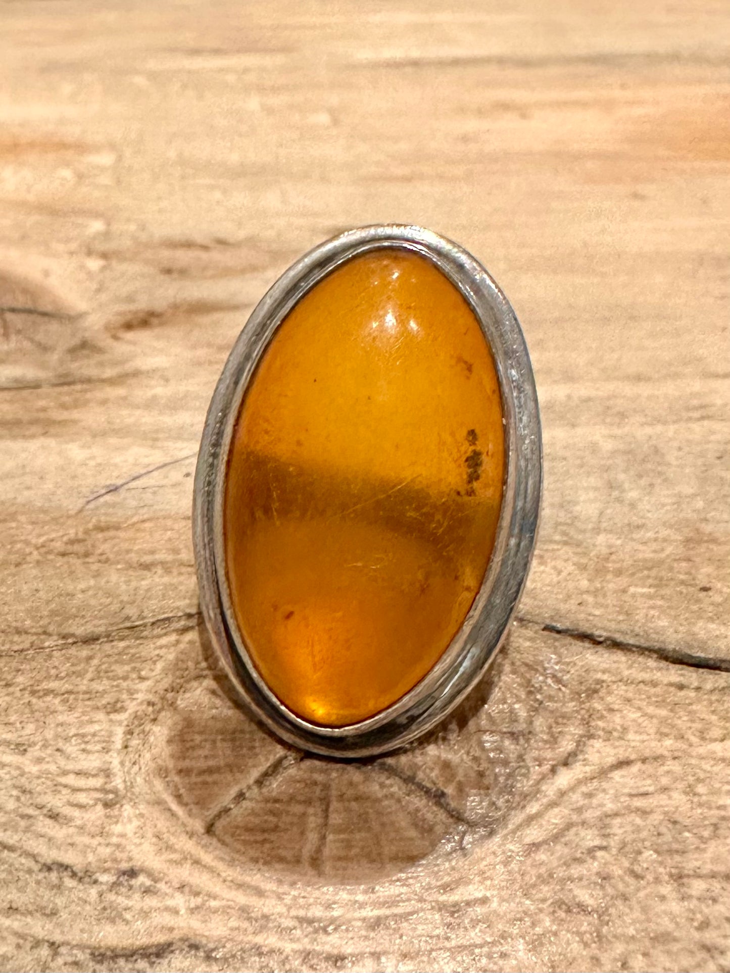 Vintage Large Oval Amber 926 Silver Size O Ring