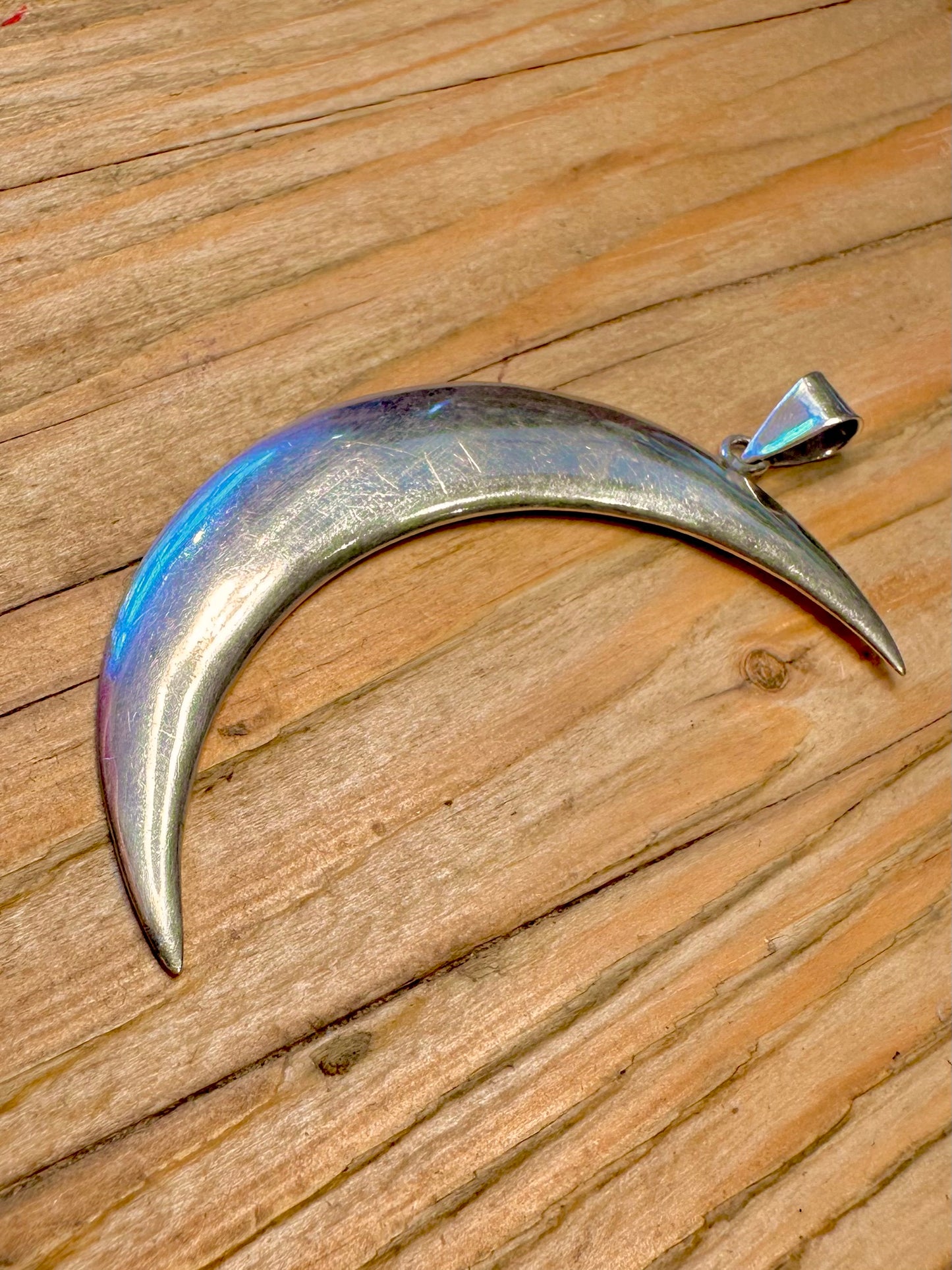 Vintage Large Crescent Moon 925 Sterling Silver Pendant