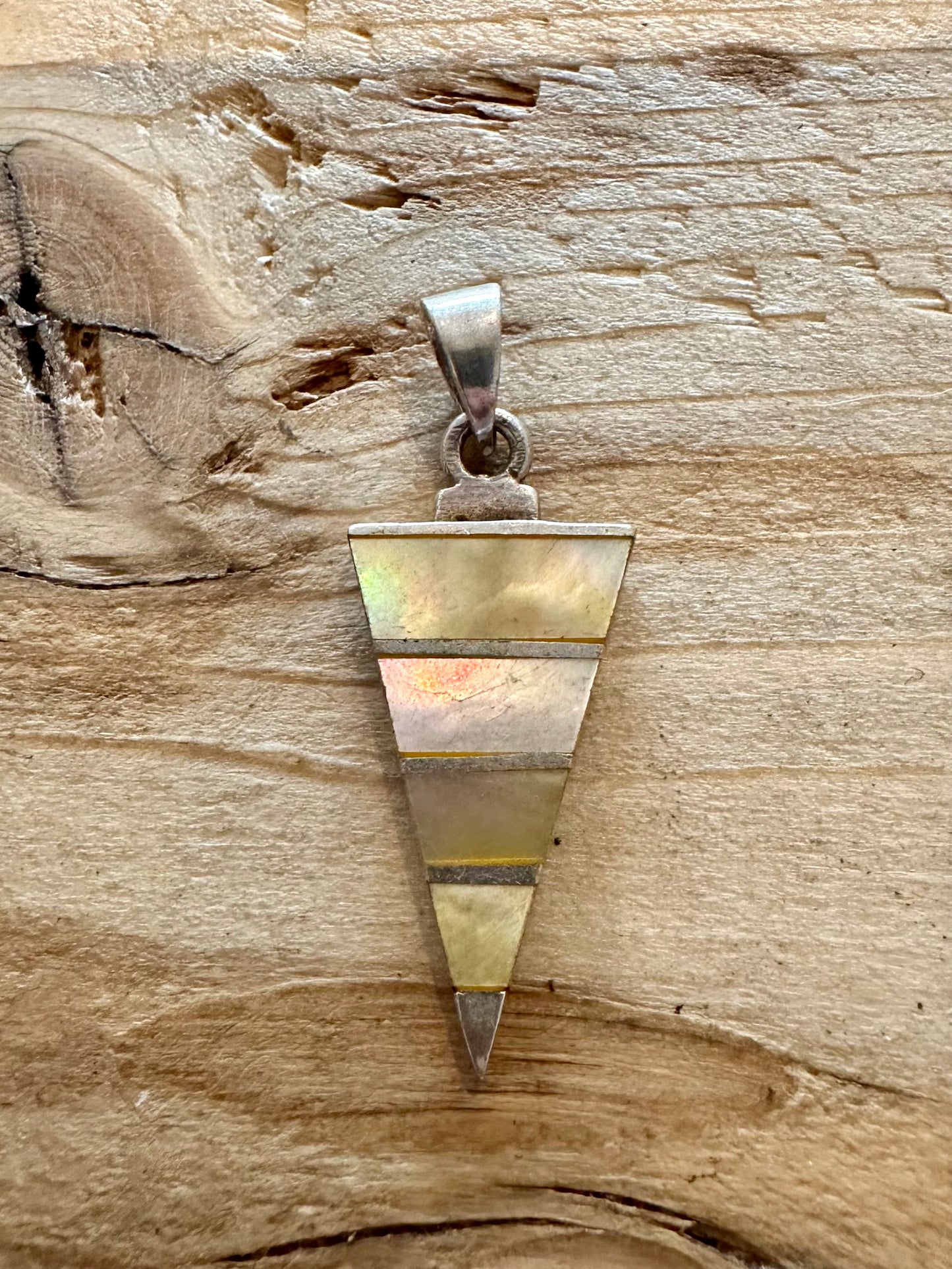 Abstract Triangle Mother of Pearl 925 Silver Pendant