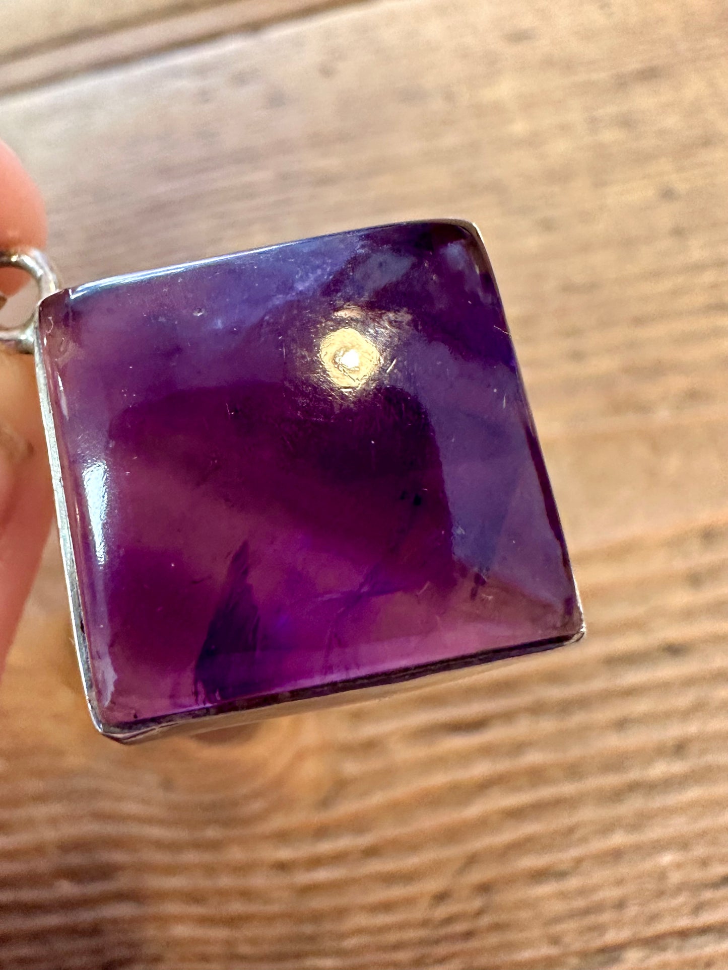 Abstract Square Amethyst 925 Silver Pendant