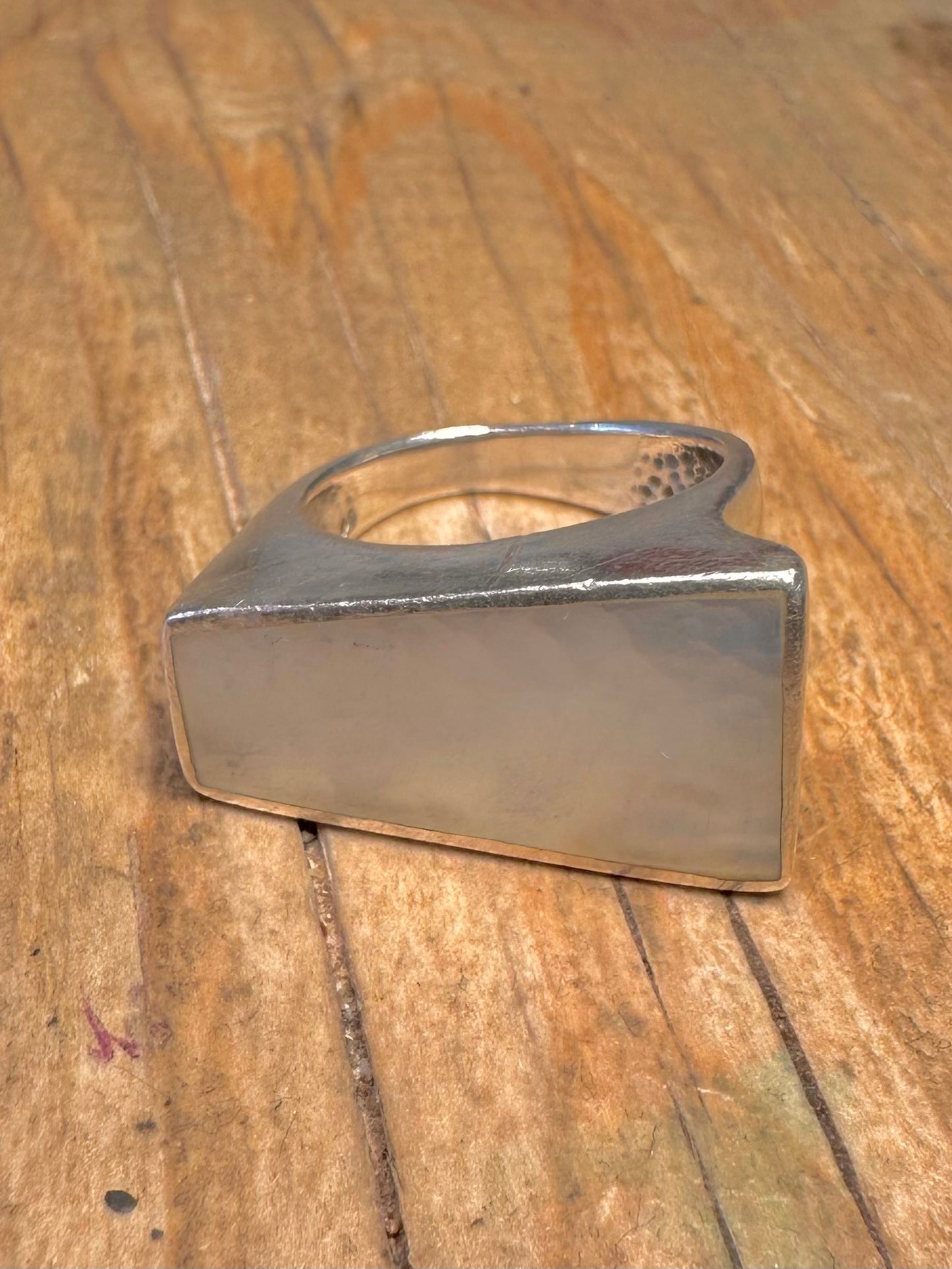 Modernist Mother of Pearl Bar 925 Sterling Silver Size R Ring