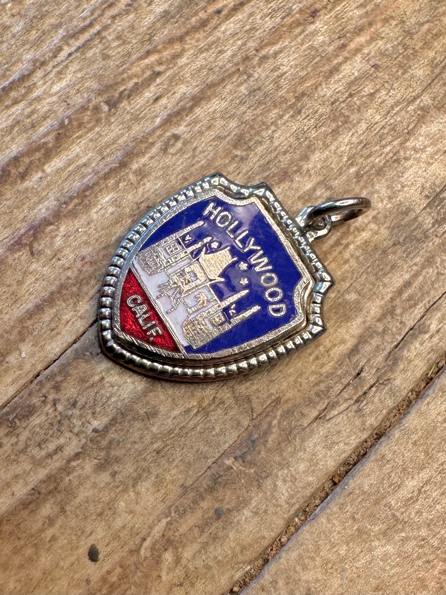 Hollywood California Shield 925 Sterling Silver Charm Pendant