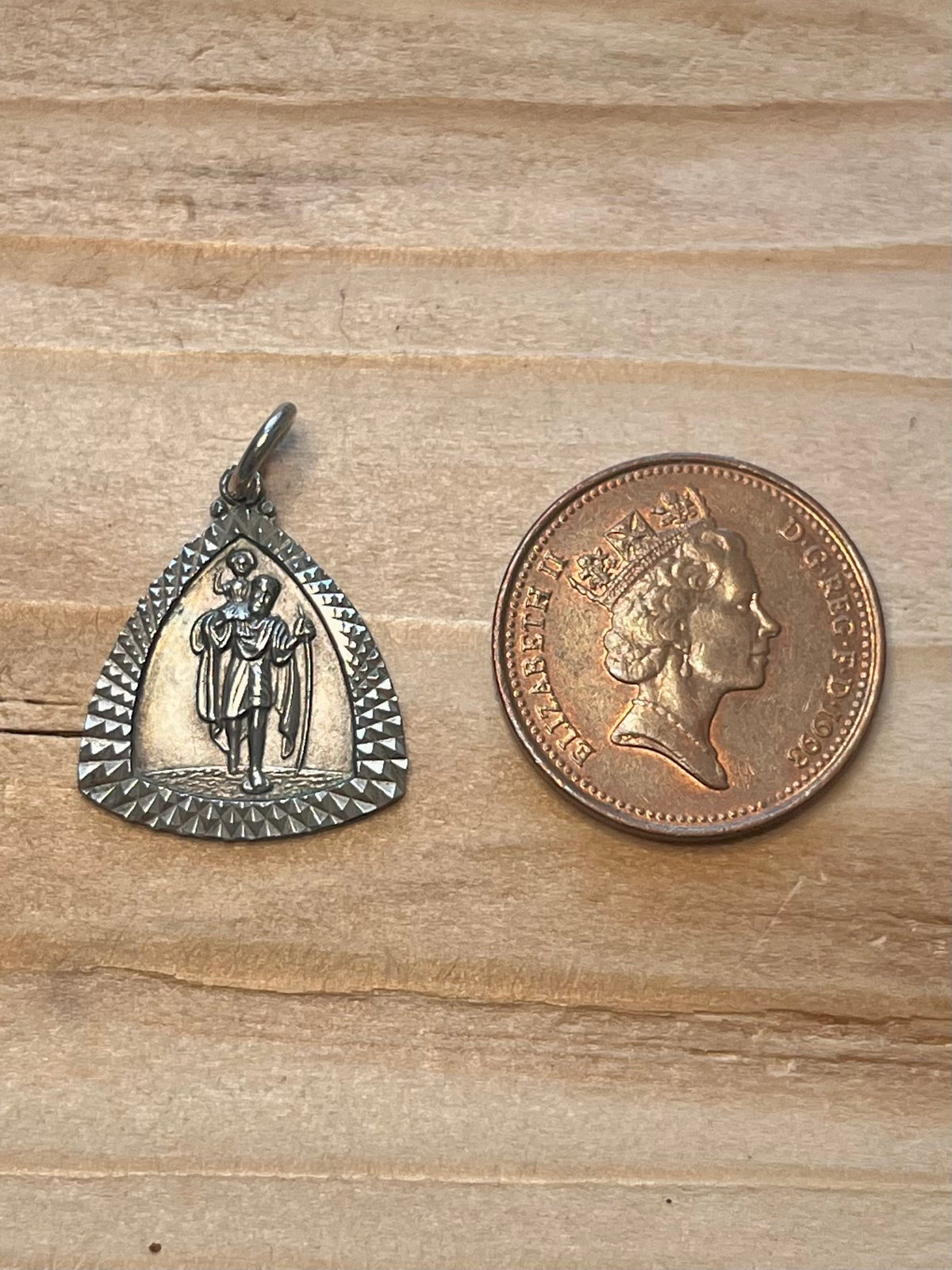 Triangular St Christopher Textured 925 Sterling Silver Pendant