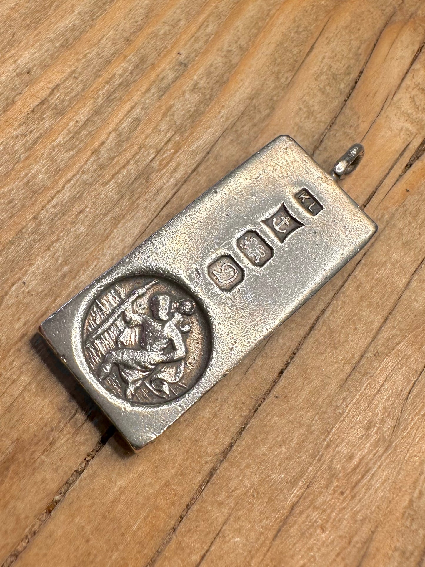 Vintage 1978 Ingot St Christopher 925 Sterling Silver Pendant