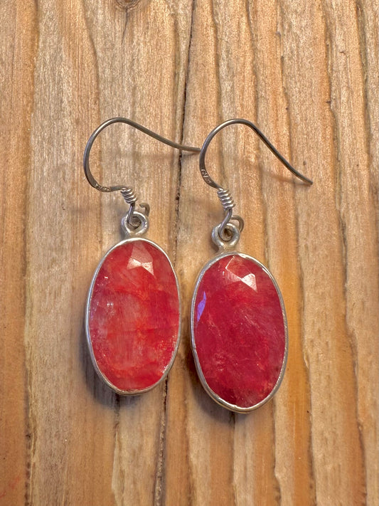 Vintage Ruby Red Oval 925 Sterling Silver Earrings