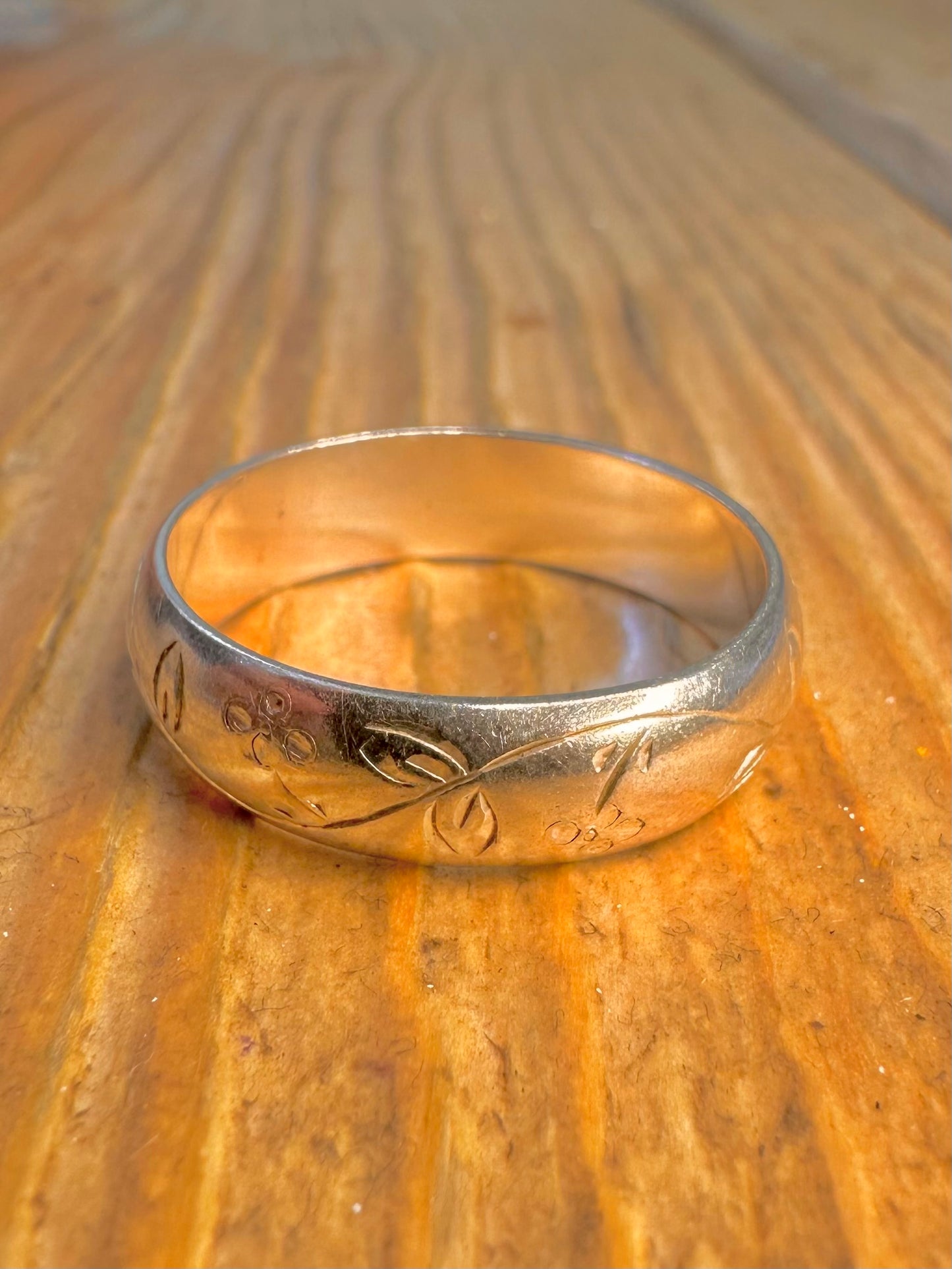 Leaf Floral 1985 Engraved Band 925 Sterling Silver Size W Ring
