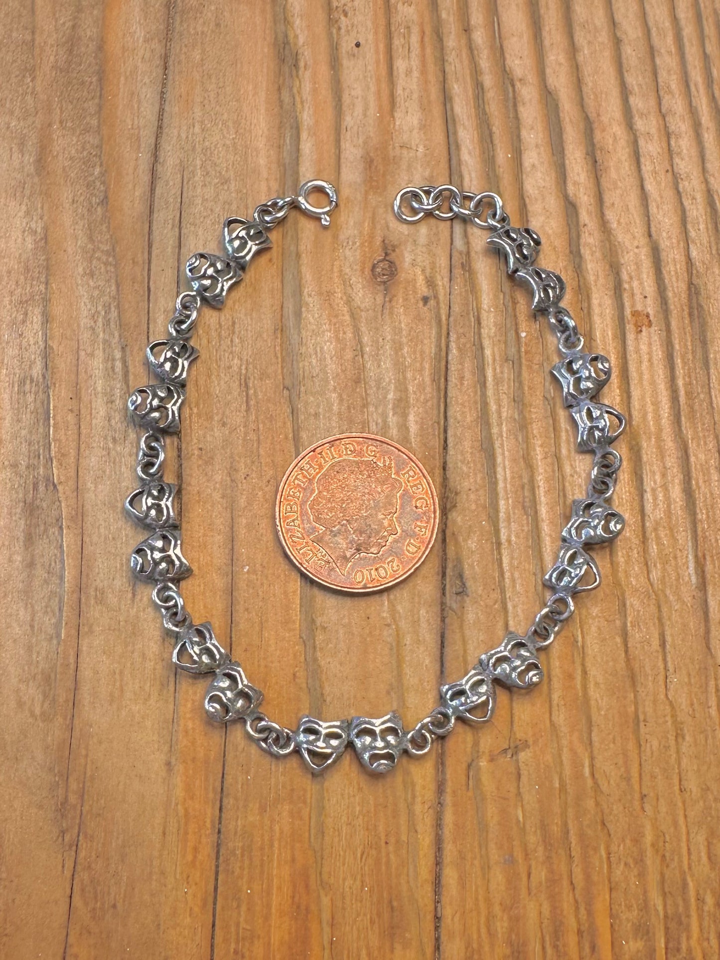 Comedy and Tragedy Link 925 Sterling Silver 7.5 to 8 inch Bracelet