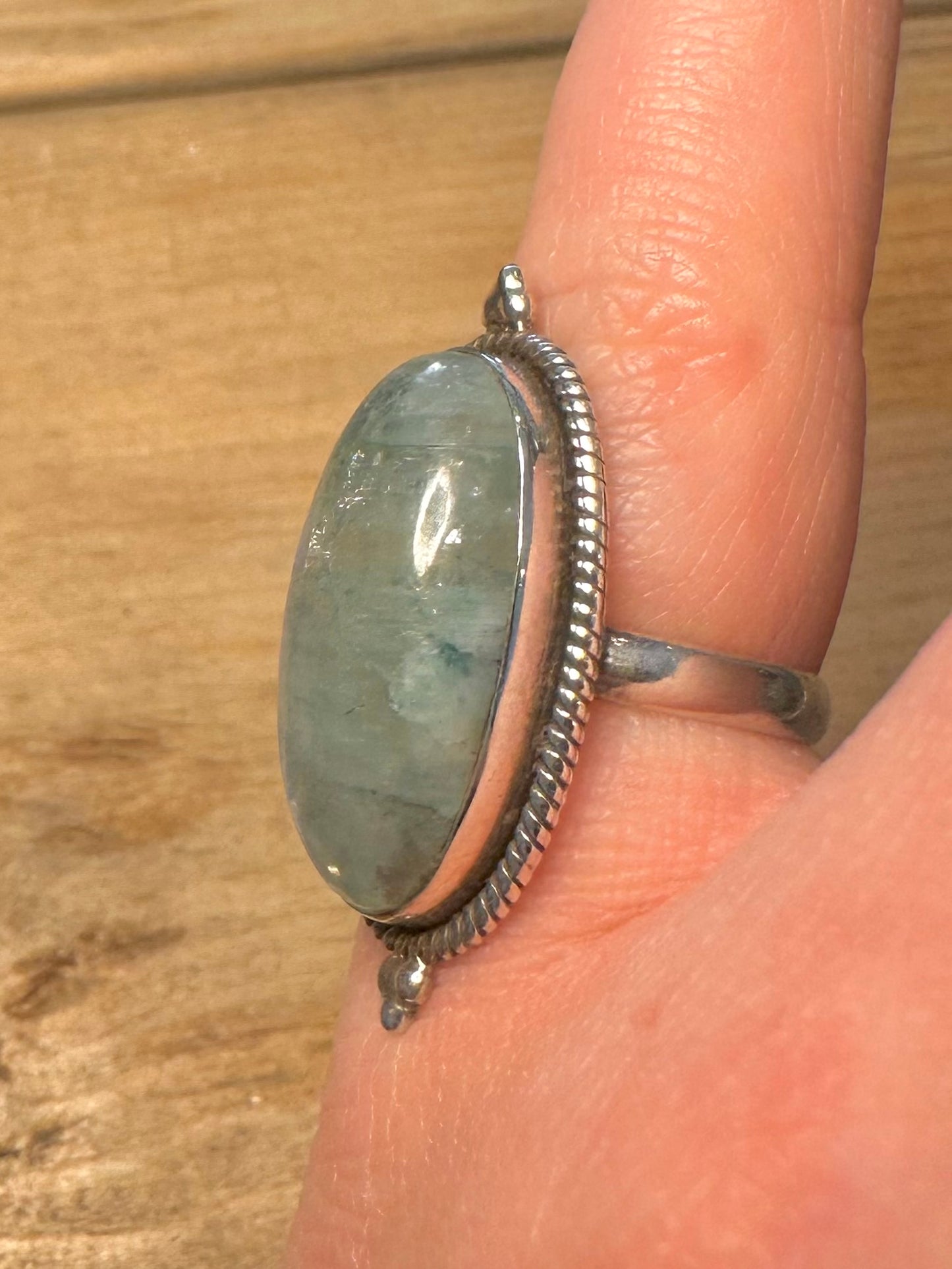 Vintage Green Quarts Oval 925 Silver Size L Ring