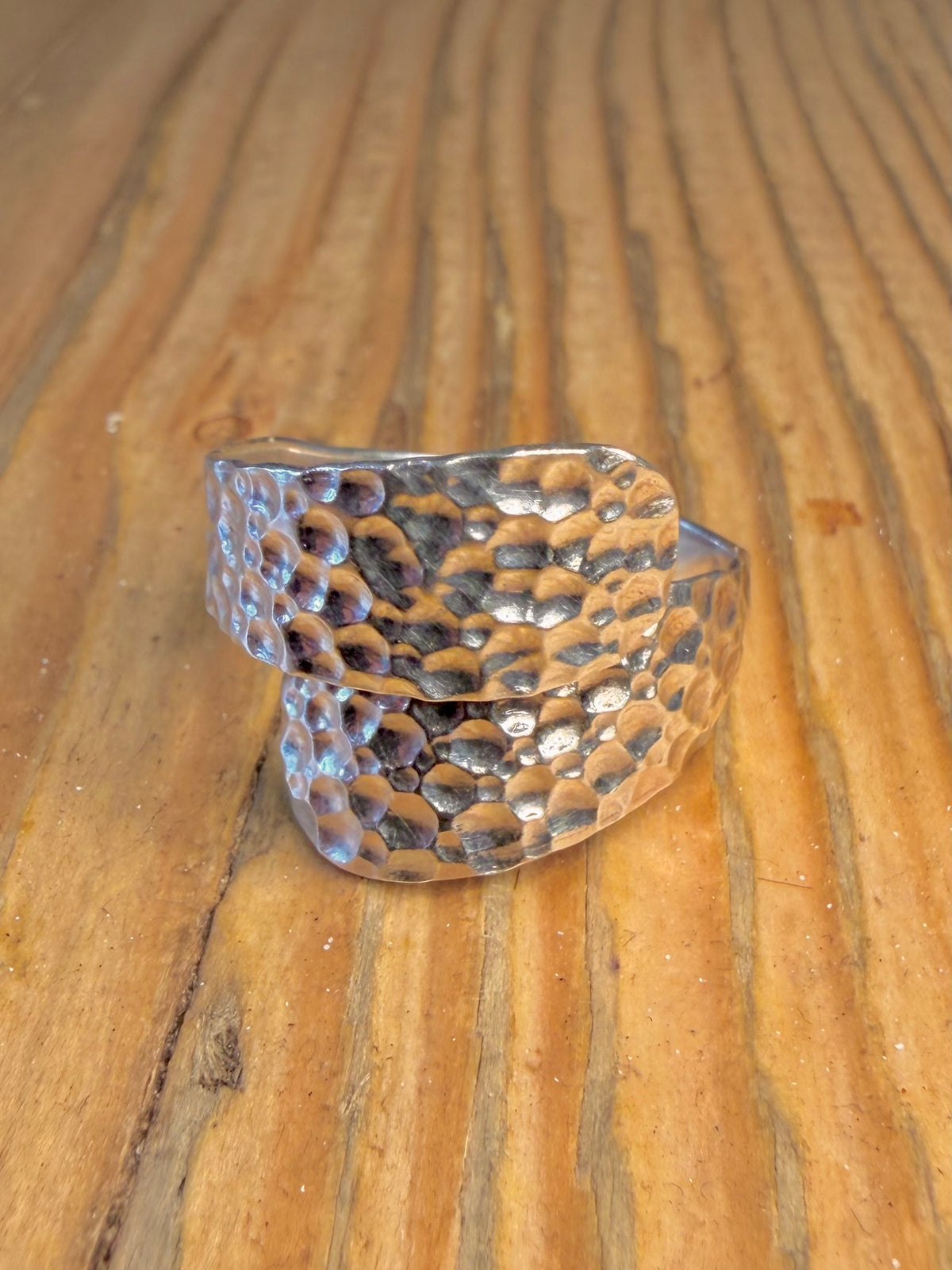 Overlapping Hammered 925 Sterling Silver Size R1/2 Adjustable Ring