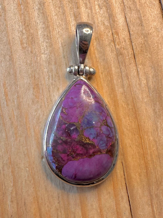 Vintage Purple Copper Turquoise 925 Sterling Silver Pendant