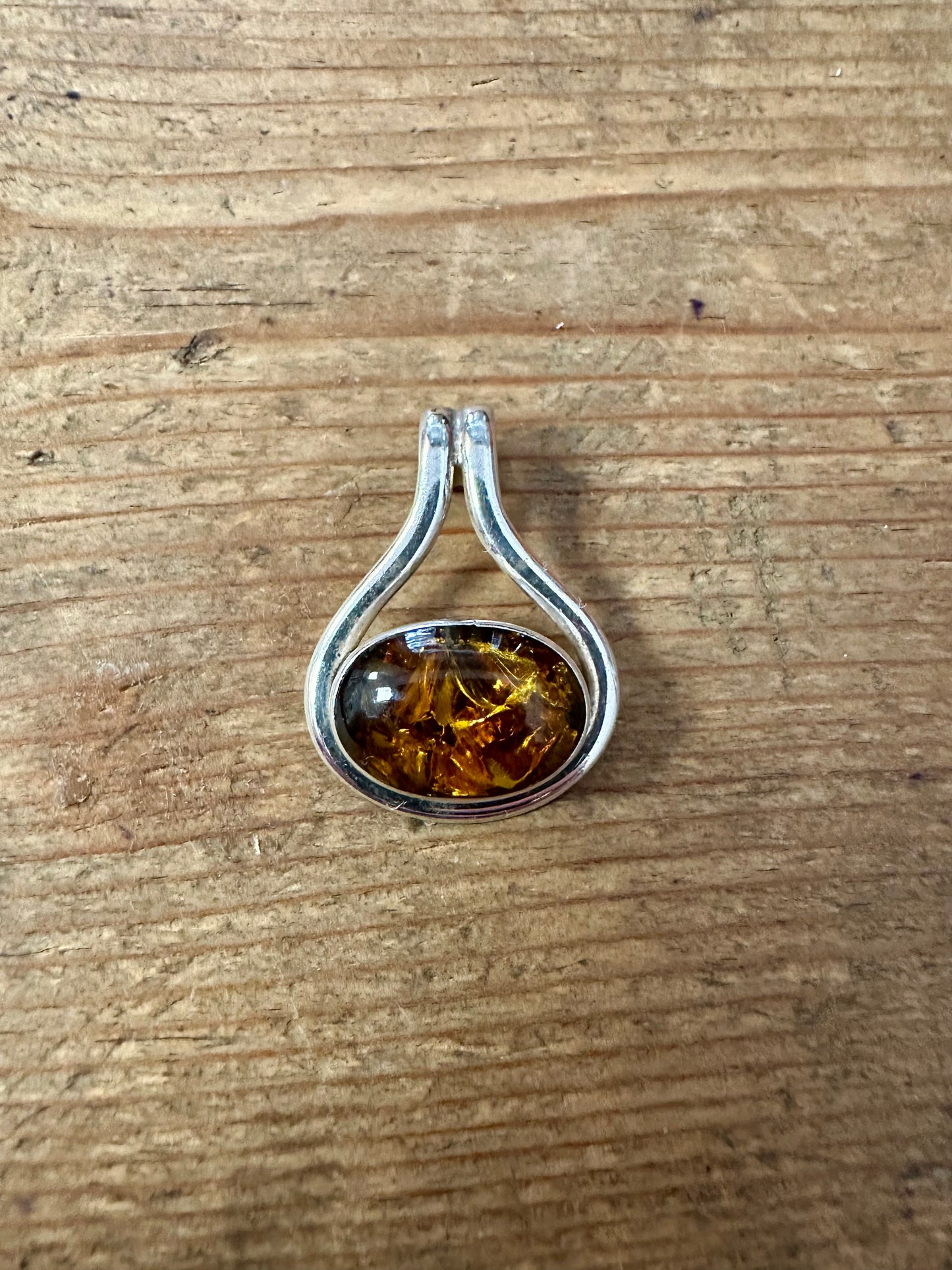 Modernist Amber 925 Silver Pendant