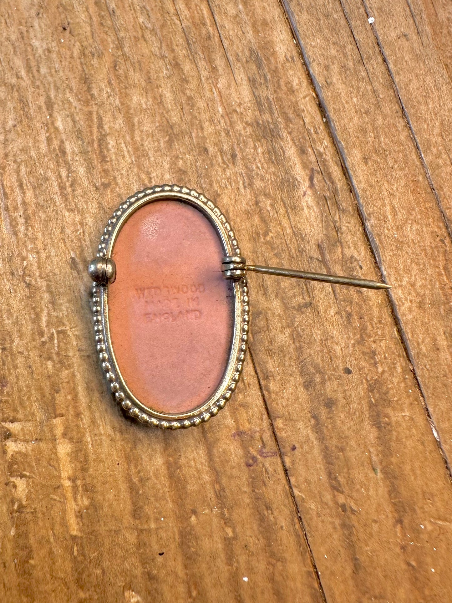 Wedgwood Pink Cameo Made in England Gold on Silver Brooch