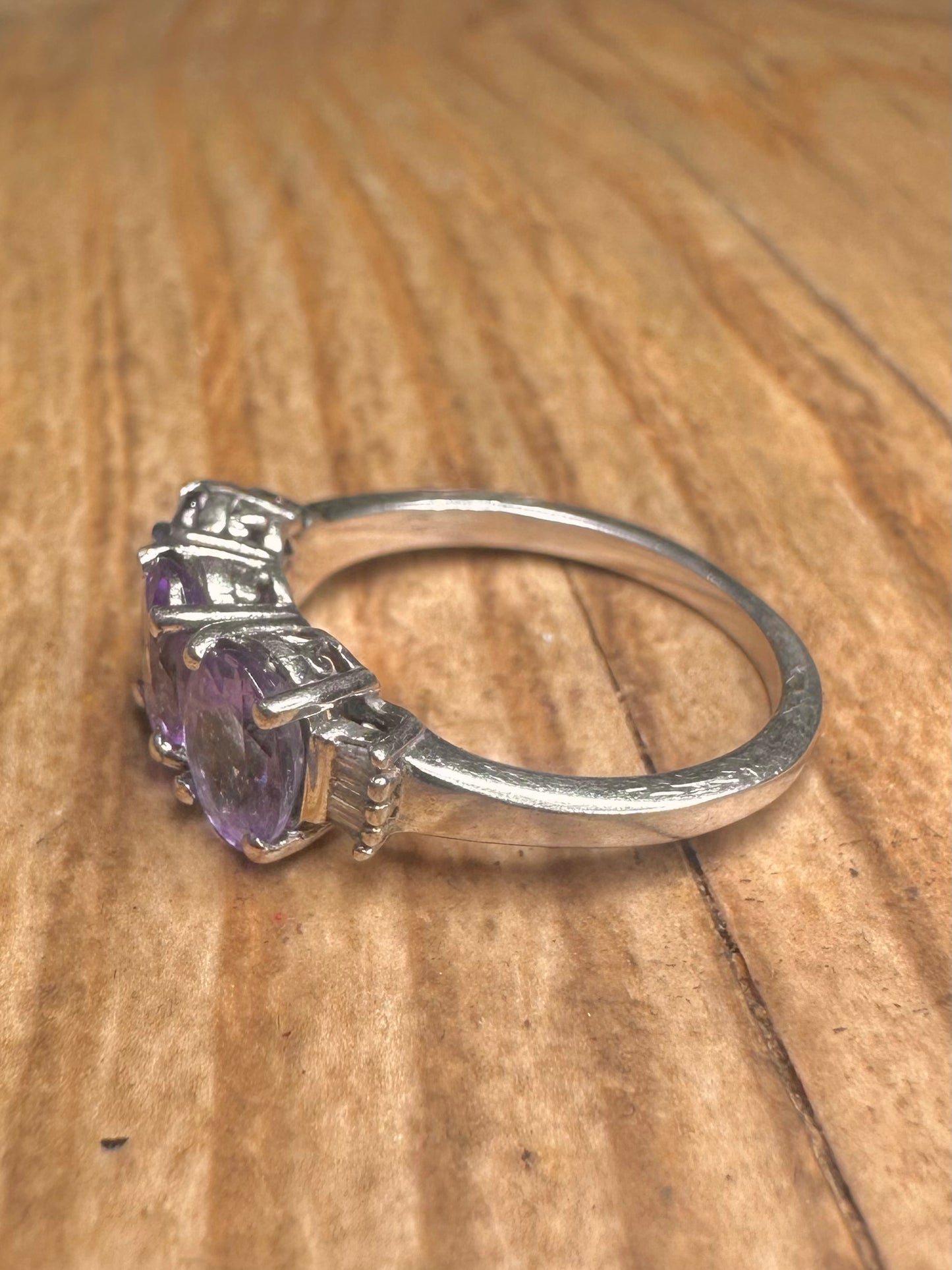 Vintage Amethyst and White Stone 925 Sterling Silver Size O1/2 Ring