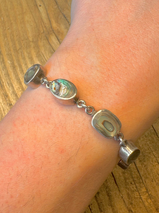 Abalone Abstract Shapes 925 Sterling Silver 8 to 8.6 inch Bracelet