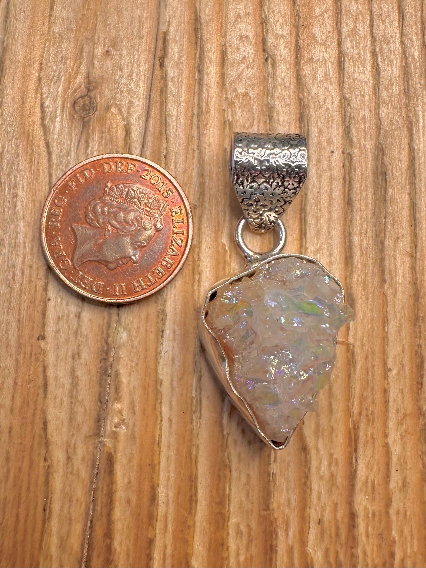 Vintage Amethyst Aura Quarts 925 Sterling Silver Pendant