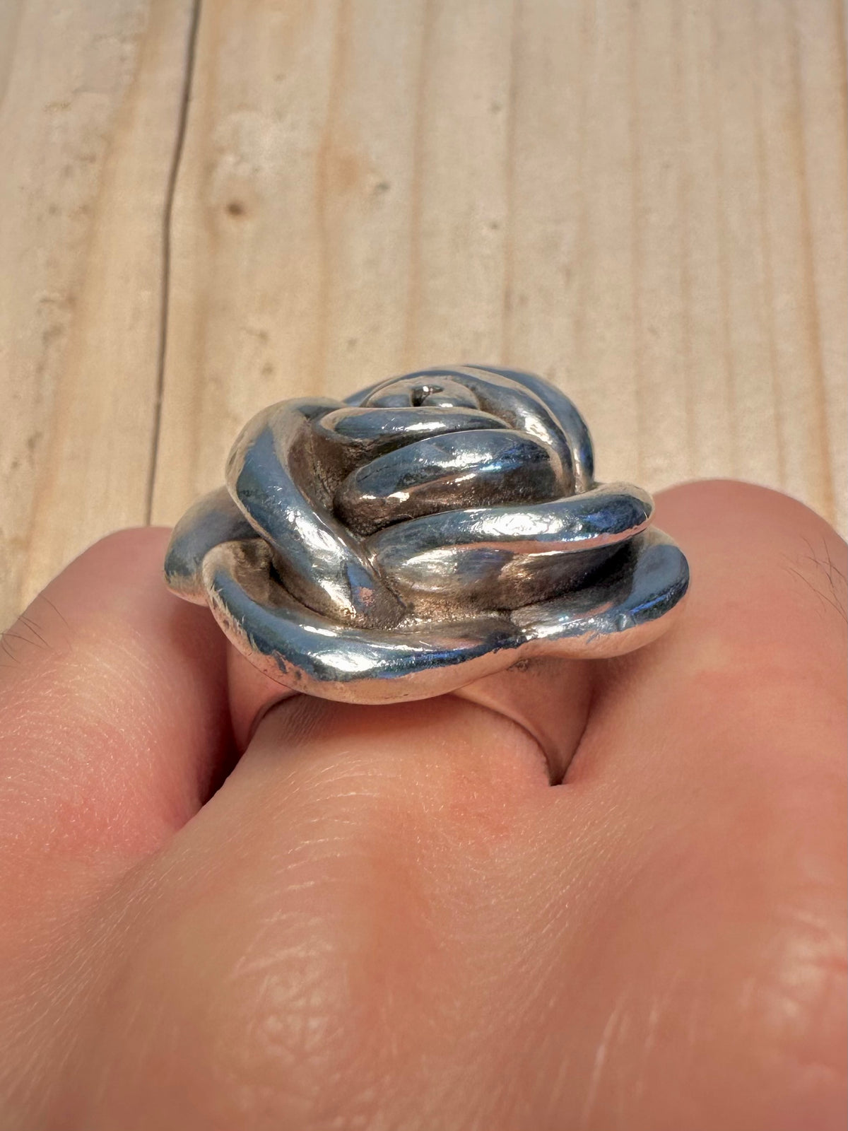 Chunky Rose Hollow 925 Sterling Silver Size M Ring