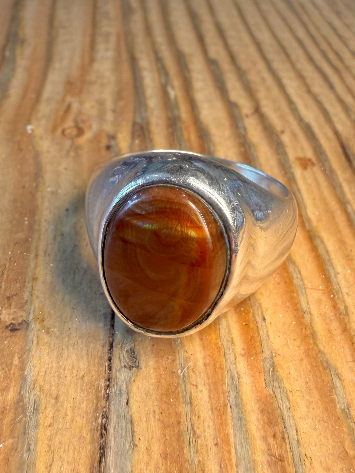 Fire Agate Signet Heavy 925 Sterling Silver Size V Ring