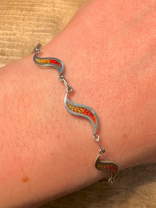Modernist Wavy Yellow and Red 925 Silver 7 inch Bracelet