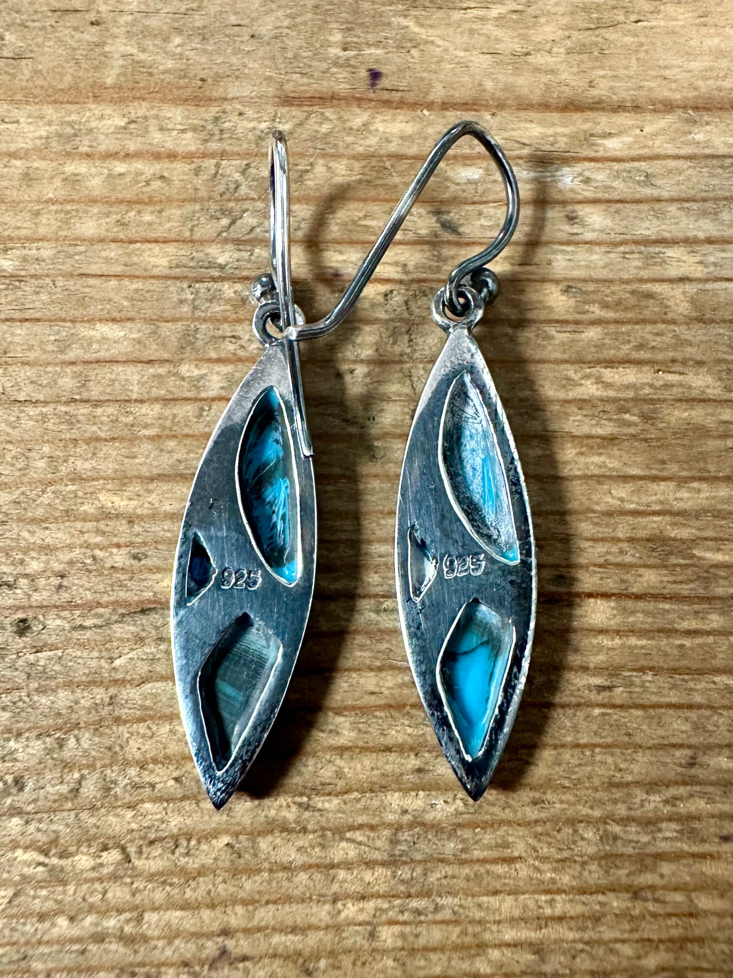 Vintage Polished Turquoise Dangle 925 Silver Earrings