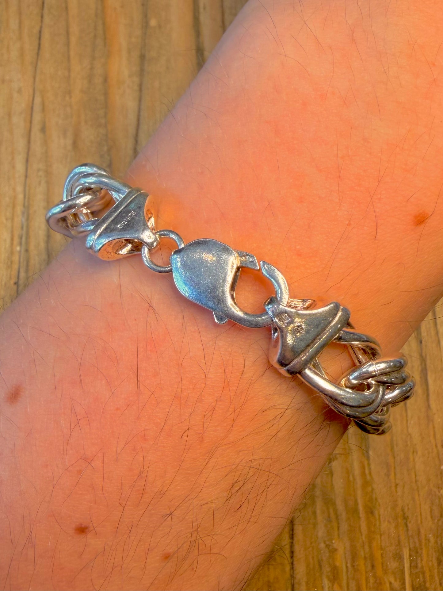 Chunky Double Link Curb Chain Italy 925 Sterling Silver 8 inch Bracelet