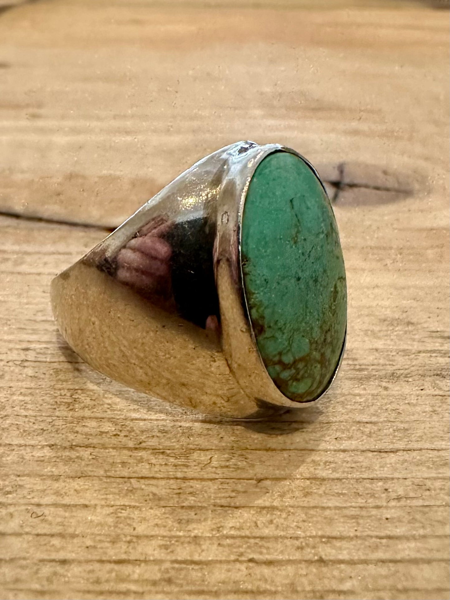 Vintage Raw Turquoise Oval 925 Silver Size O Ring