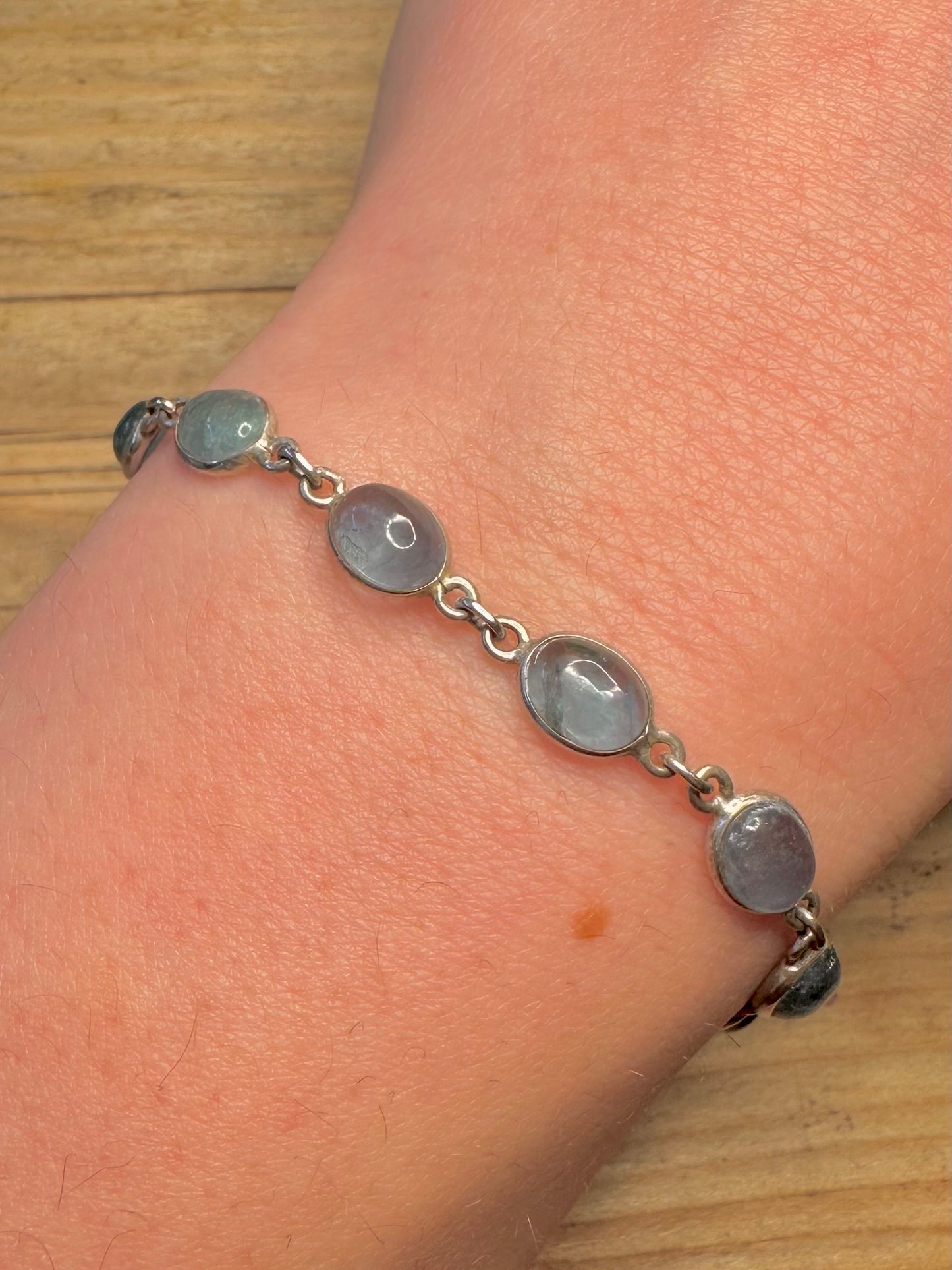 Vintage Blue Quarts 925 Sterling Silver 7.3 inch Bracelet