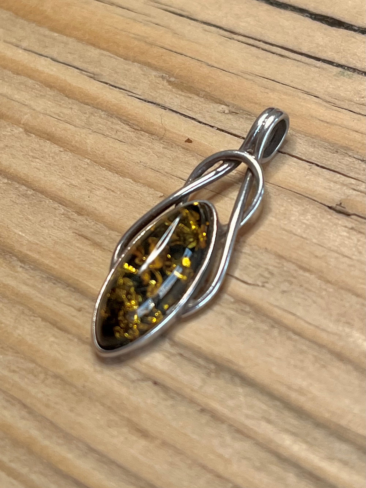 Elongate Yellow Amber 925 Sterling Silver Pendant