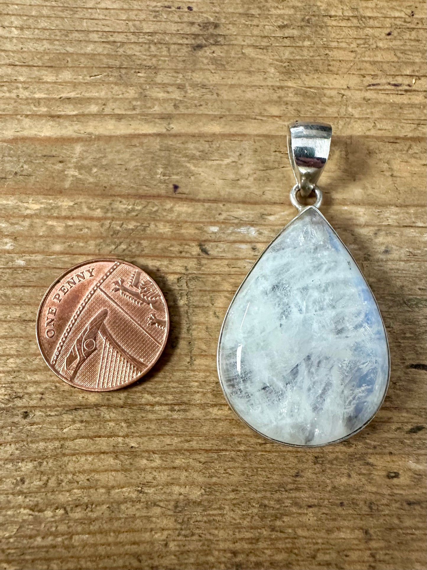 Large Rainbow Moonstone 925 Silver Pendant