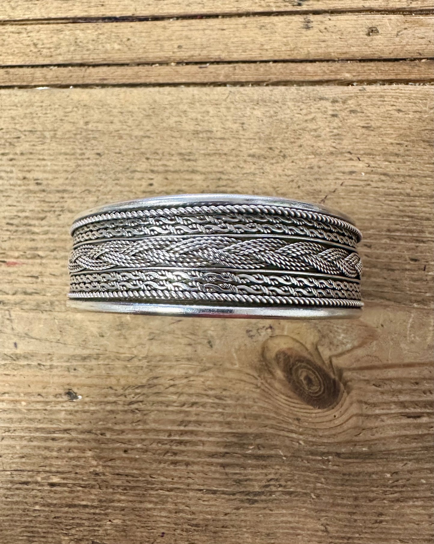 Vintage Tribal Woven Heavy 925 Silver Bangle